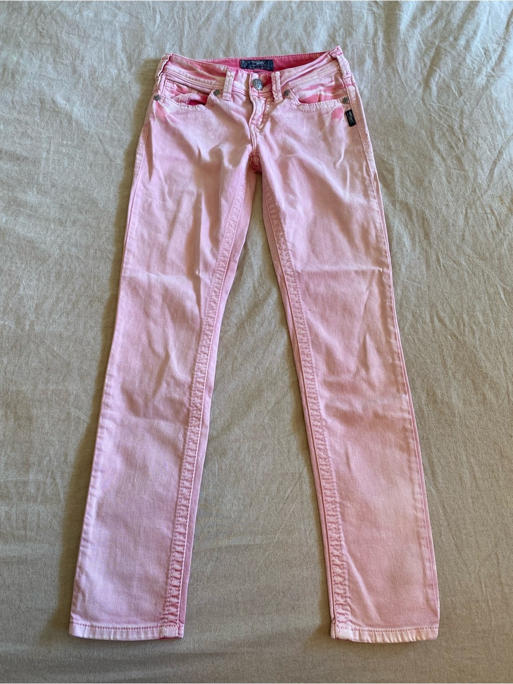 Silver Jeans Co. Suki Skinny Jeans Pink Stretch Denim Curvy Mid Rise Size 25